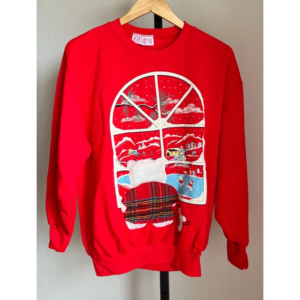 Vintage Kittens Christmas Winter Theme Crewneck Teddy Bear